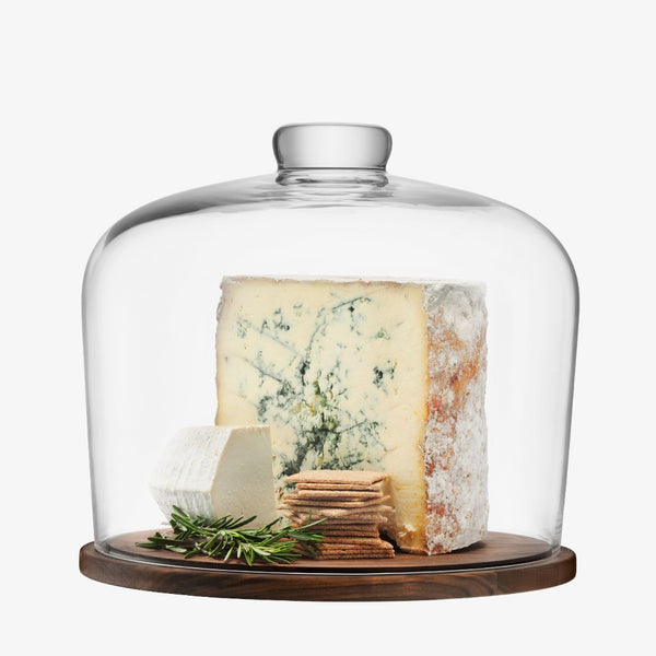 City Dome & Walnut Base 32cm by LSA International With Cheese and crackers inside -  By Amiramour