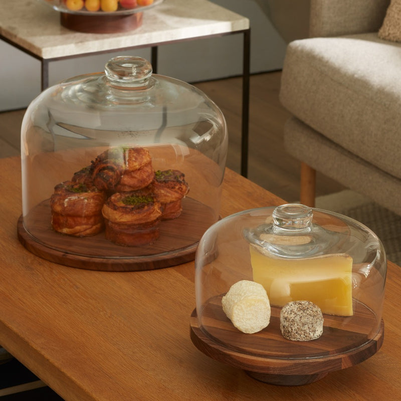 City Dome & Walnut Base by LSA International With Cup cake and Cheese  inside 