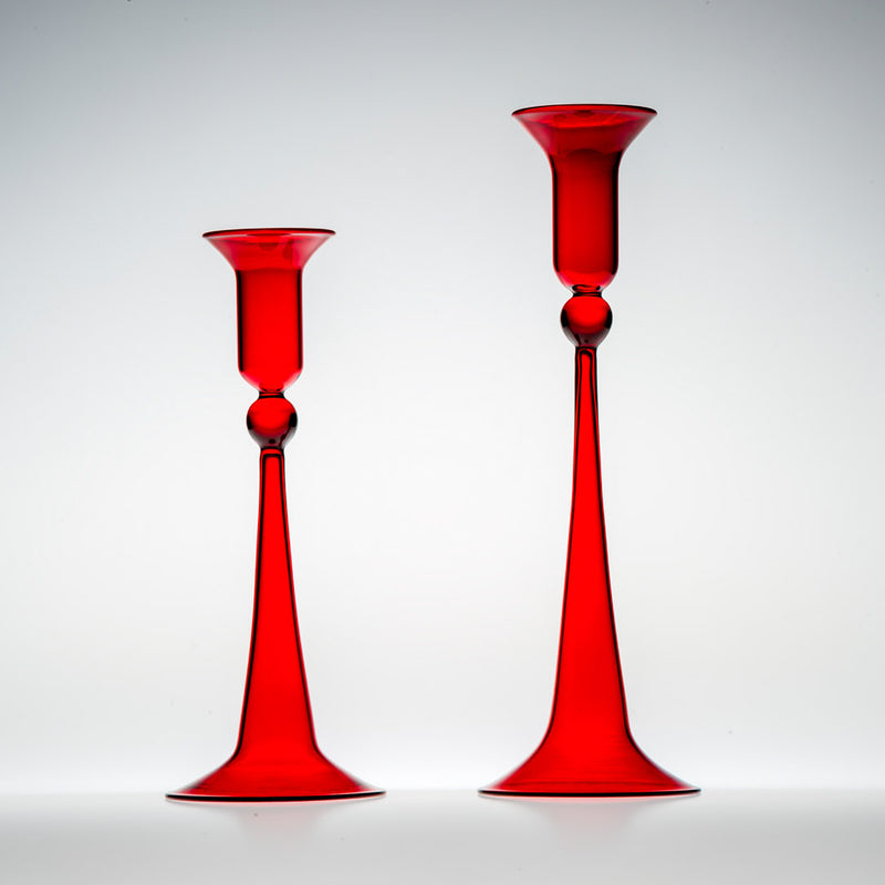2 size Classic red glass candleholder with curved silhouette, handmade by Casa Rialto


