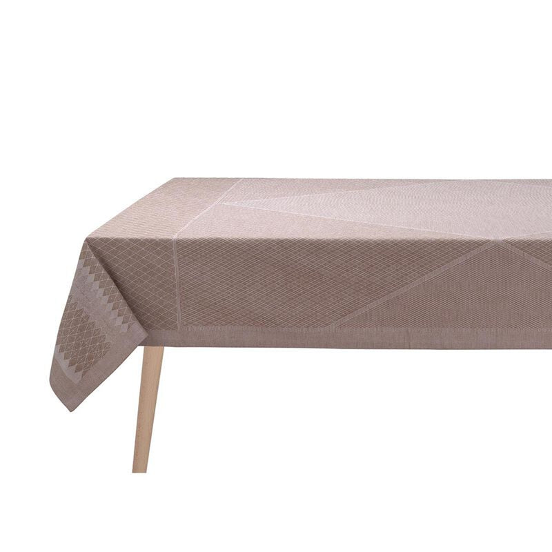 Le Jacquard Français Club beige cotton tablecloth with tone-on-tone jacquard
