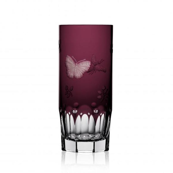Luxury Highball Glass in Amethyste Crystal with Butterfly and Leaf Engraving – Springtime by Varga Crystal