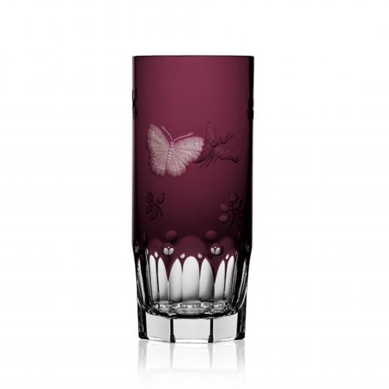 Luxury Highball Glass in Amethyste Crystal with Butterfly and Leaf Engraving – Springtime by Varga Crystal