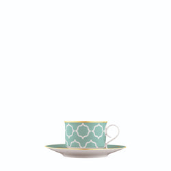 Coffee Cup and Saucer Carlo Este by FÜRSTENBERG in fine porcelain with gold and green mosaic-inspired design by Carlo Dal Bianco.