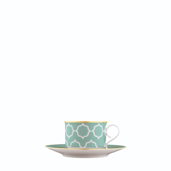 Coffee Cup and Saucer Carlo Este by FÜRSTENBERG in fine porcelain with gold and green mosaic-inspired design by Carlo Dal Bianco.