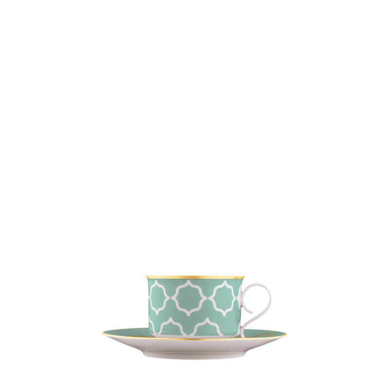 Coffee Cup and Saucer Carlo Este by FÜRSTENBERG in fine porcelain with gold and green mosaic-inspired design by Carlo Dal Bianco.
