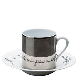 Raynaud porcelain coffee cup platinum mirror with saucer Orphée à la Lyre