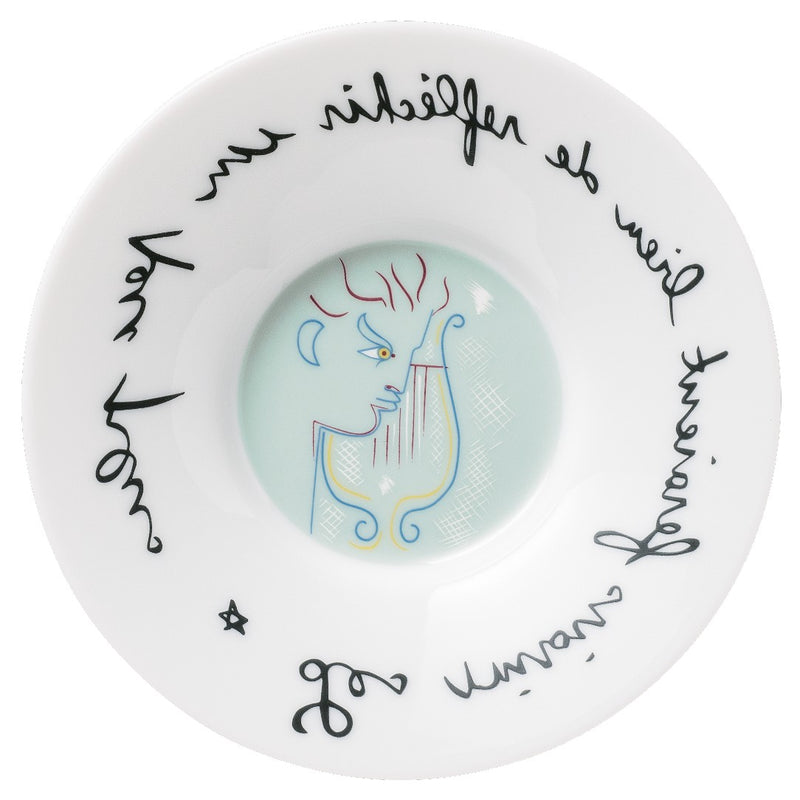Top view of the saucer platinum mirror Orphée à la Lyre Jean Cocteau Raynaud