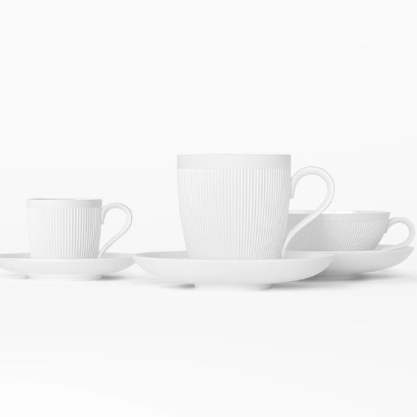 Stella Satin White velvety matte porcelain cups by SIEGER by FÜRSTENBERG, handcrafted in Germany for refined coffee service.