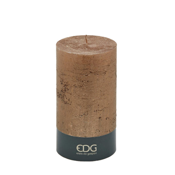 Copper Rustic pillar candle 18cm by EDG with handcrafted metallic finish and elegant texture

