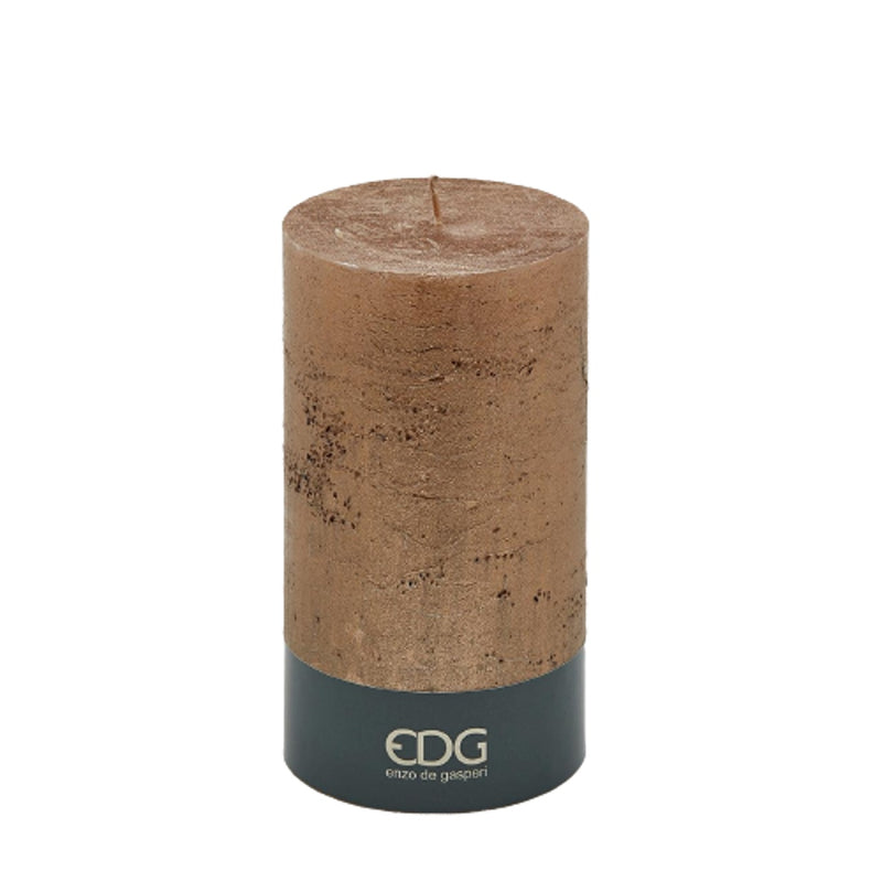 Copper Rustic pillar candle 18cm by EDG with handcrafted metallic finish and elegant texture

