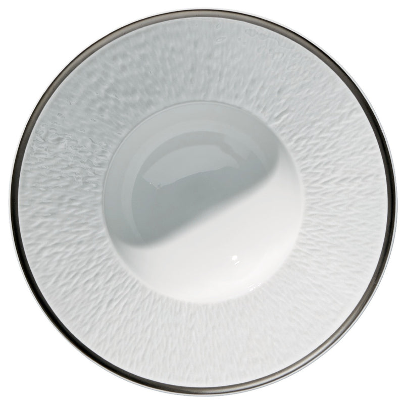 Raynaud Minéral Platinum 22.5cm Limoges porcelain deep plate with platinum rim