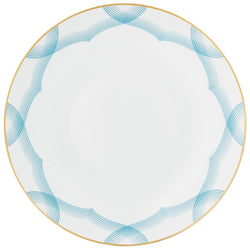 Deep Plate 22cm Aura by Raynaud in fine Limoges porcelain with golden rim and blue scalloped accents.