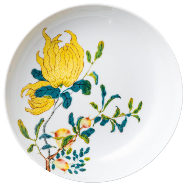 Harmonia luxury porcelain deep plate 22cm by Raynaud with Chinese imperial inspired fruit and floral motifs