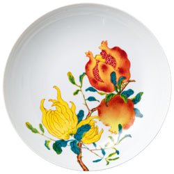 Harmonia luxury porcelain deep plate 27cm by Raynaud with Chinese imperial inspired fruit and floral motifs