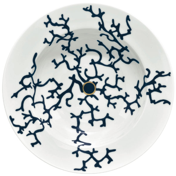 Deep Plate with Rim 25cm Cristobal Marine porcelain by Raynaud with blue coral motifs and gold accent