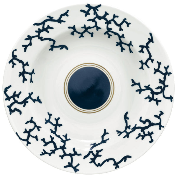 Deep Round Platter 29cm Cristobal Marine porcelain by Raynaud with marine blue coral motifs and gold accents