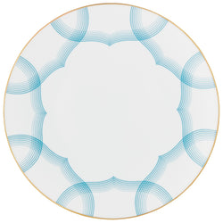 Dessert Plate Aura by Raynaud in fine Limoges porcelain with golden rim and blue scalloped line design.