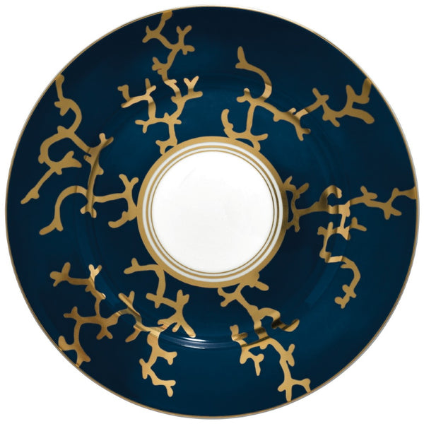 Dessert Plate Flat Rim No.1 Cristobal Marine porcelain by Raynaud with gold coral on deep blue border