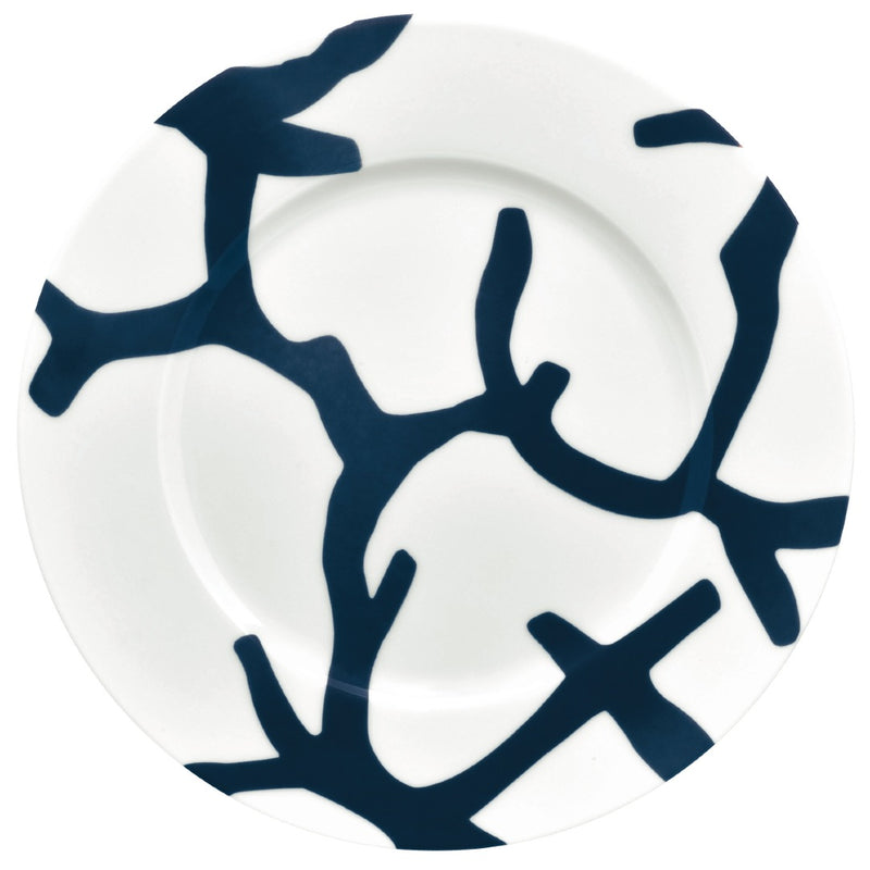 Dessert Plate Flat Rim No.2 Cristobal Marine porcelain by Raynaud with bold blue coral motif on white background