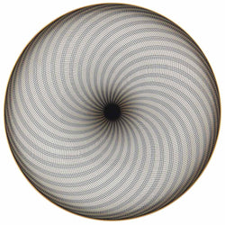 A white porcelain dessert plate with geometric black and gold curves on a plain background.