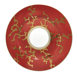 Luxury porcelain dessert plate No.1 Cristobal Rouge red and gold coral design by Raynaud