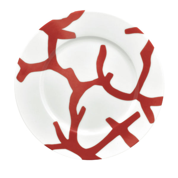 Luxury porcelain dessert plate No.2 Cristobal Rouge bold red coral motif by Raynaud