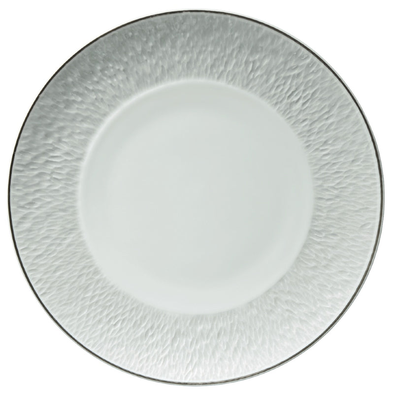 Raynaud Minéral Platinum 27cm Limoges porcelain dinner plate with platinum rim and matte glazed finish