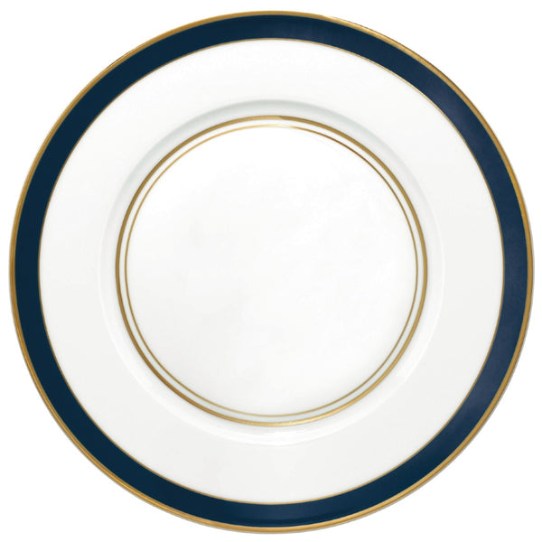 Dinner Plate Flat Rim No.1 Cristobal Marine porcelain by Raynaud with marine blue and gold rim