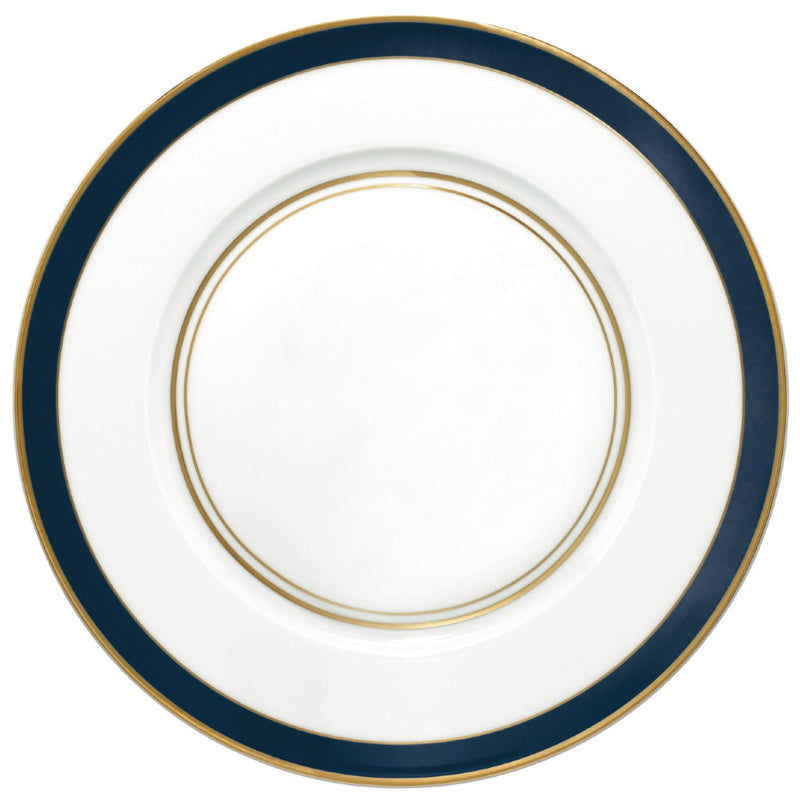 Dinner Plate Flat Rim No.1 Cristobal Marine porcelain by Raynaud with marine blue and gold rim