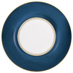 Dinner Plate Flat Rim No.3 Cristobal Marine porcelain by Raynaud with deep blue border and gold accents