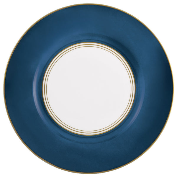 Dinner Plate Flat Rim No.3 Cristobal Marine porcelain by Raynaud with deep blue border and gold accents