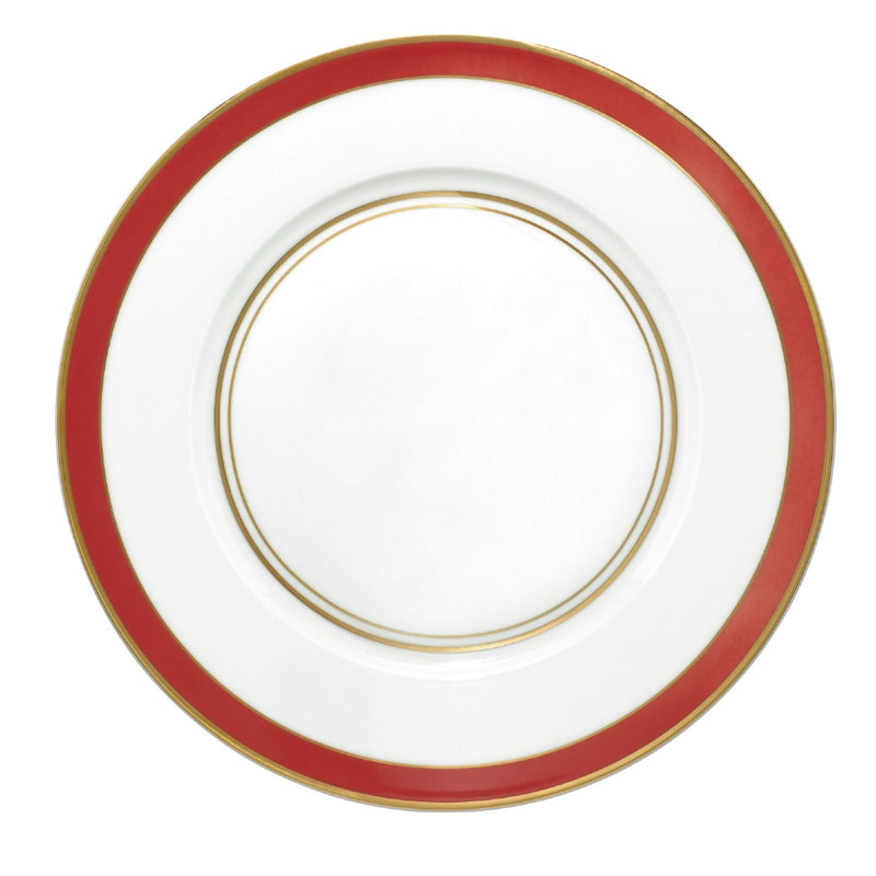Luxury porcelain dinner plate No.1 Cristobal Rouge red border with gold by Raynaud