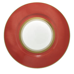 Luxury porcelain dinner plate No.2 Cristobal Rouge bold red border with gold by Raynaud
