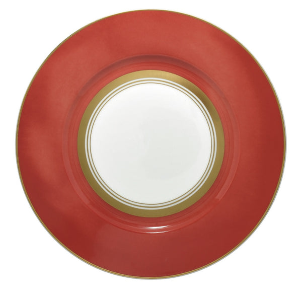 Luxury porcelain dinner plate No.2 Cristobal Rouge bold red border with gold by Raynaud