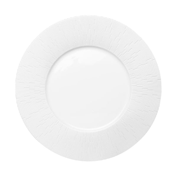 white porcelain plate with geometrical lines on border