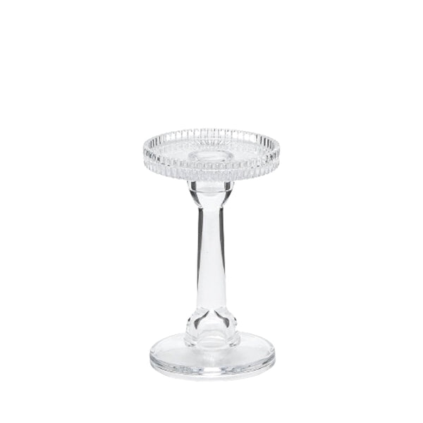 Duo-use glass candle holder 16.3 cm tall, clear and reversible for taper or pillar candles