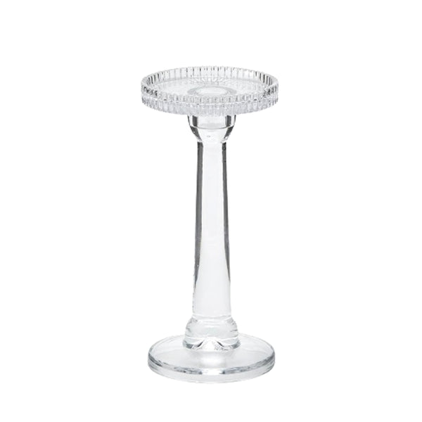 Duo-use glass candleholder 21.5 cm tall, reversible for pillar or taper candles, handmade by Enzo De Gasperi


