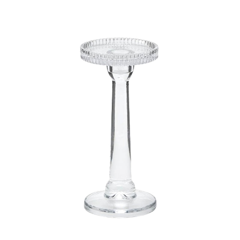 Duo-use glass candleholder 21.5 cm tall, reversible for pillar or taper candles, handmade by Enzo De Gasperi

