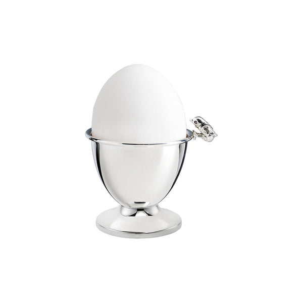 Silver-plated egg cup with chicken motif by Sonja Quandt.