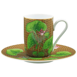 Raynaud porcelain espresso cup and saucer Trésor Fleuri with asarum motif