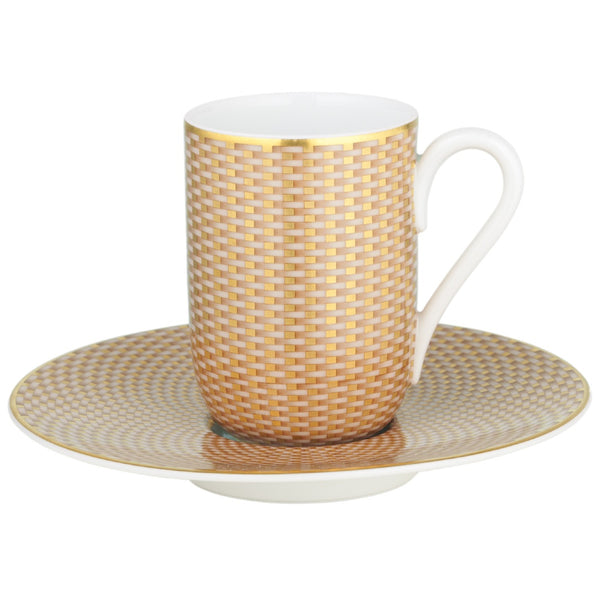 Raynaud Trésor beige porcelain espresso cup and saucer with gold-accented honeycomb design