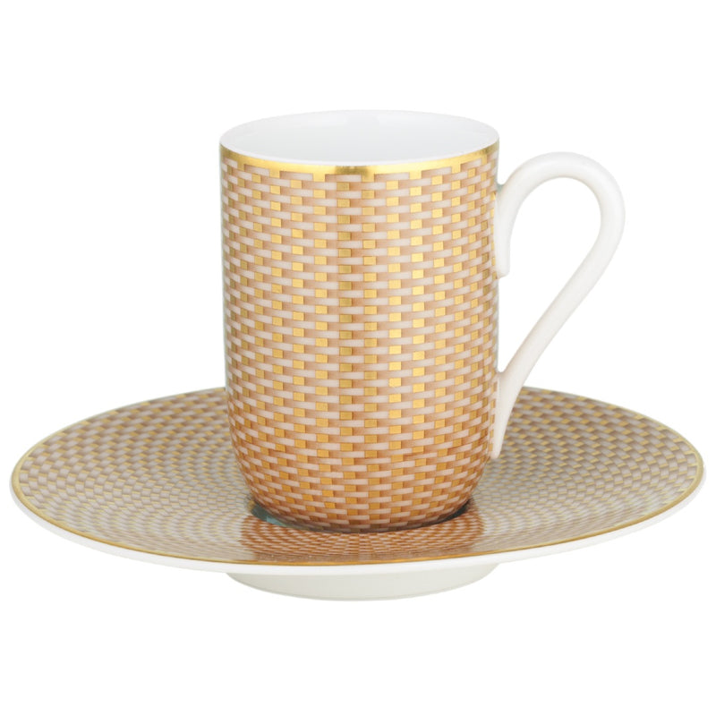 Raynaud Trésor beige porcelain espresso cup and saucer with gold-accented honeycomb design