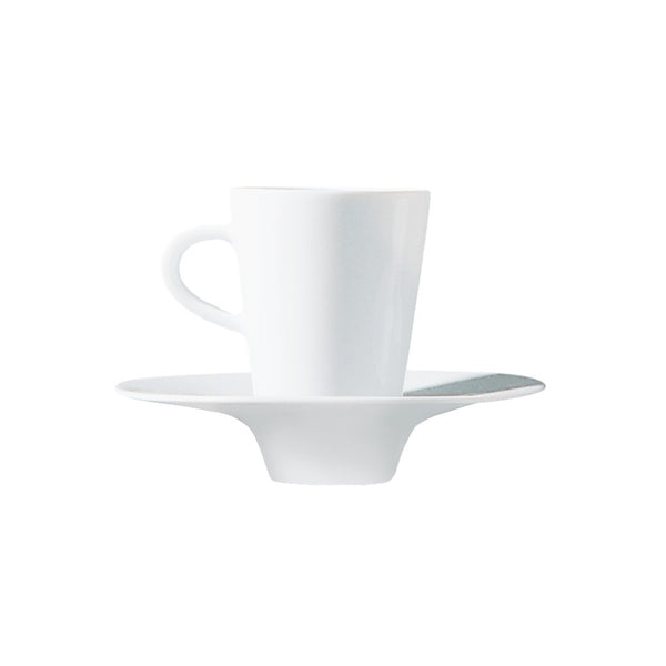 Hommage espresso cup and saucer by Raynaud, fine porcelain handcrafted in France with wide-rim layered design for luxury yachts, villas, and refined dining.

