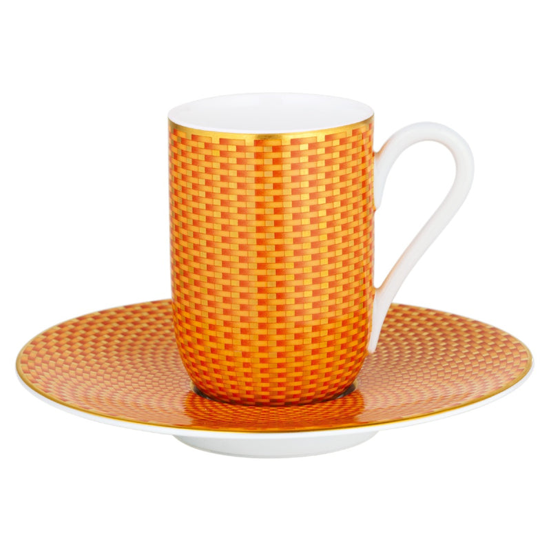 Raynaud Trésor orange porcelain espresso cup and saucer with gold-accented honeycomb design