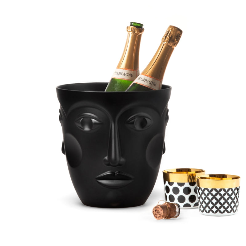 black champagne cooler with 2 champagnes on a white background