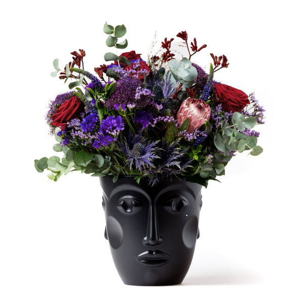 Faces porcelain vase and champagne cooler in black satin finish by Sieger by Fürstenberg – modern sculptural design