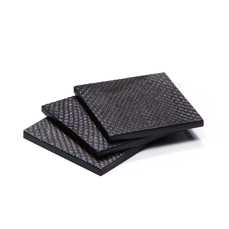 stacked Faux Boa coaster in charcoal by Posh Trading Company, burnished dark grey-brown luxury texture