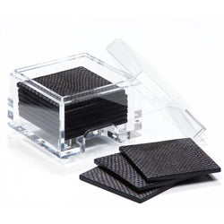 Faux Boa coasters set of 8 in charcoal with clear acrylic holder by Posh Trading Company