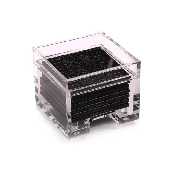 Faux Python coasters set of 8 in black with clear acrylic holder by Posh Trading Company