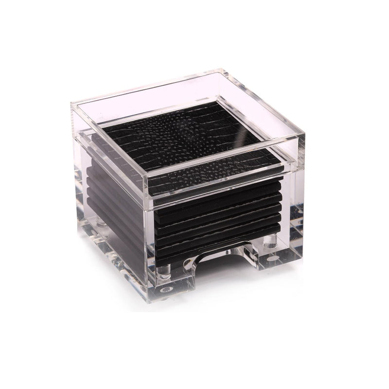 Faux Python coasters set of 8 in black with clear acrylic holder by Posh Trading Company